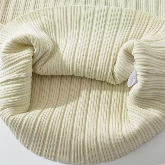 Cream Ribbed Knit High Neck Midi Dress - Picture 13 of 15